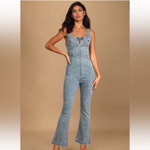 Light Wash Denim Zip-Front Jumpsuit